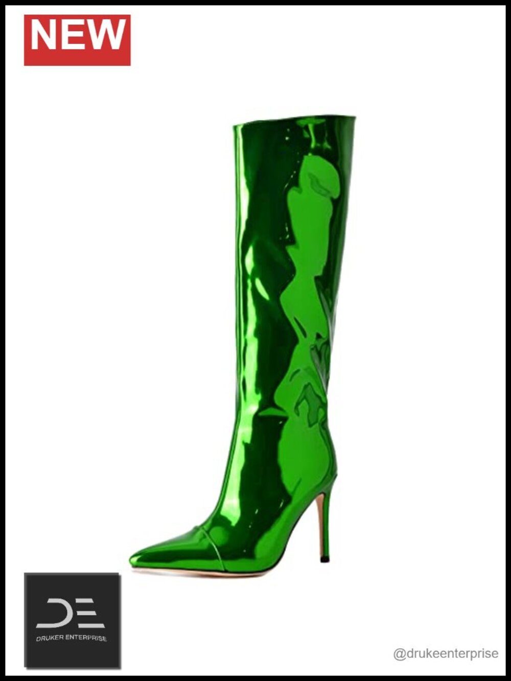 Wide Calf Knee High Boots Women Stiletto Heel Metallic Leather Zipper - Picture 3 of 6
